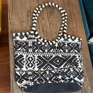 Black & White Patterned Tote Bag - Womens